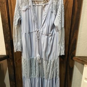 Blue Crochet Bell Sleeve Kimono •  Pink Blush